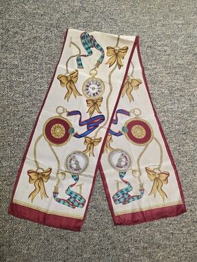 Nordstrom Pocket Watch & Bow Design Silk Oblong Scarf